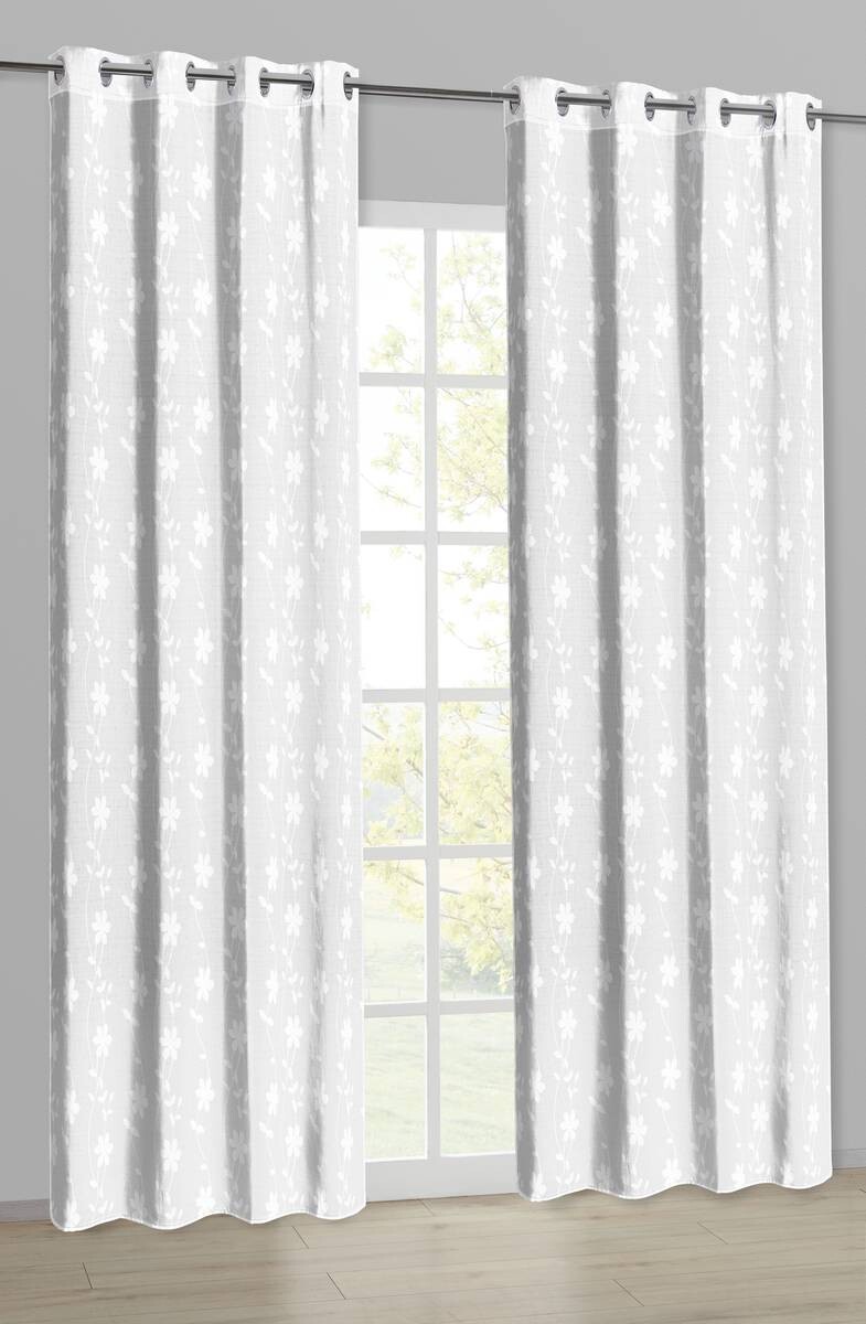 Ösenvorhang Blumenranke weiß B/L: ca. 135x245 cm