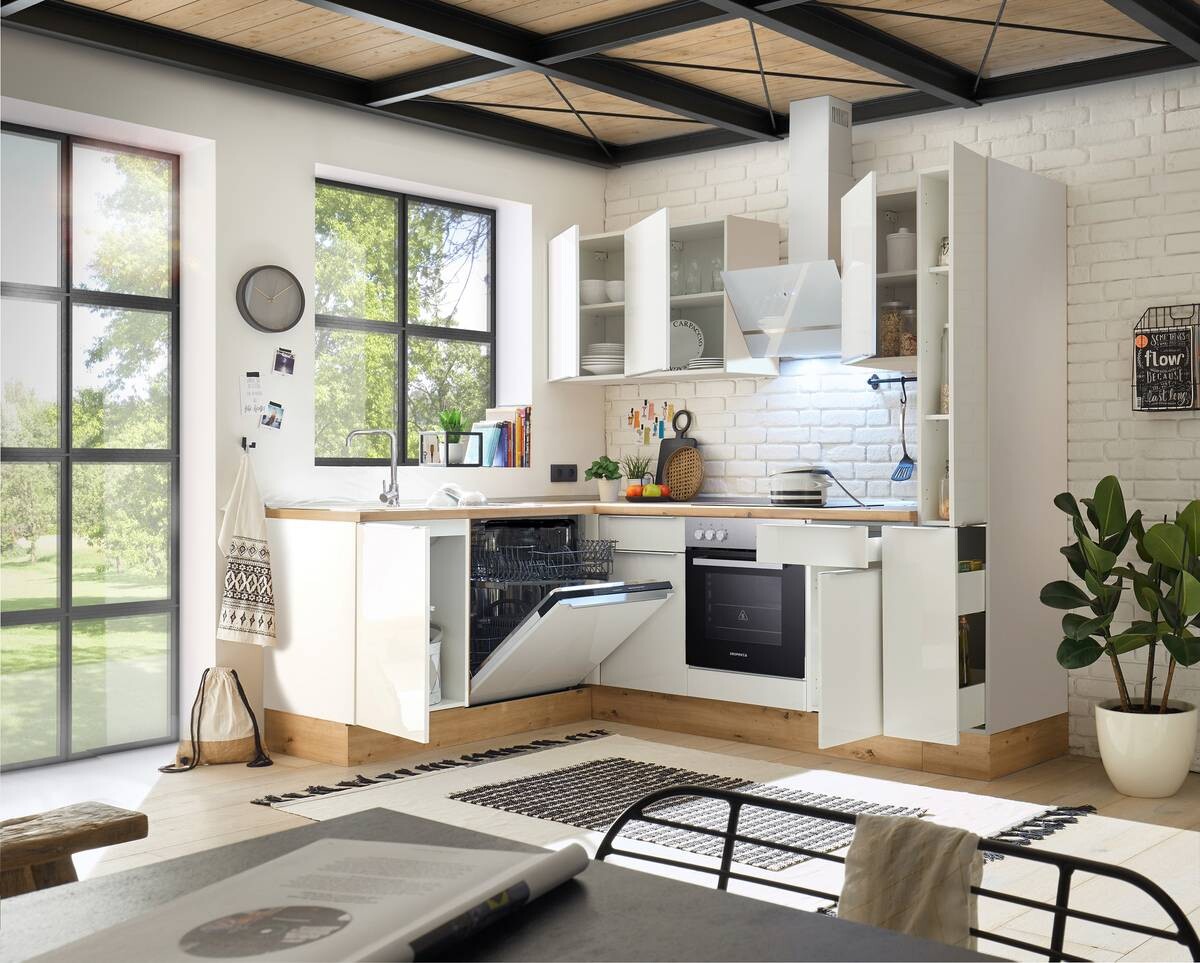 Respekta Winkelküche Marleen weiß Hochglanz B/H/T: ca. 250x211x170 cm