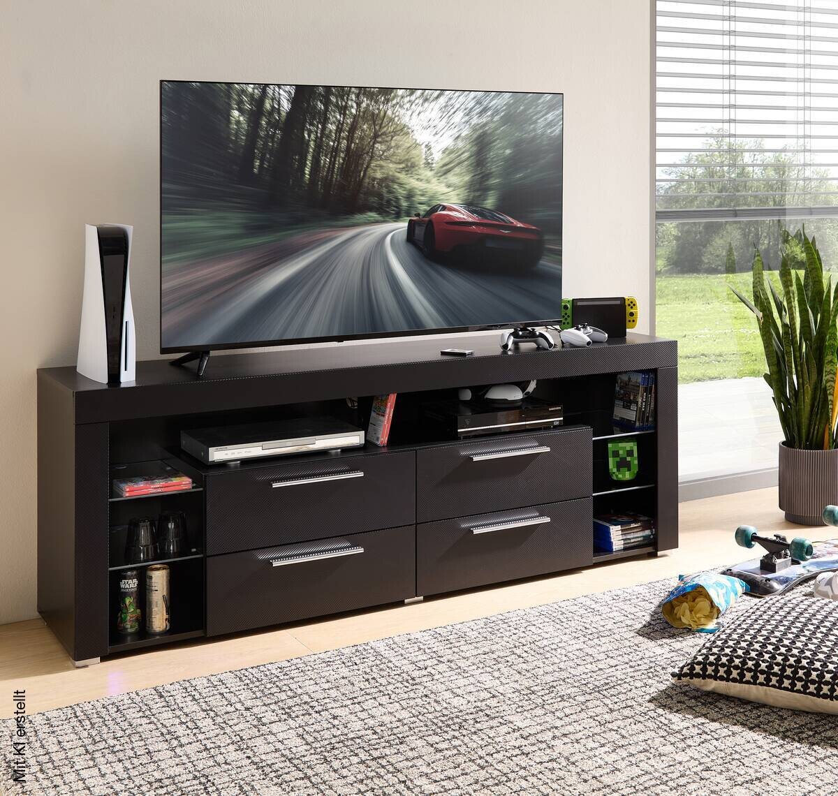 TV-Lowboard Goal Carbon schwarz Carbon Optik B/H/T: ca. 179x66x44 cm