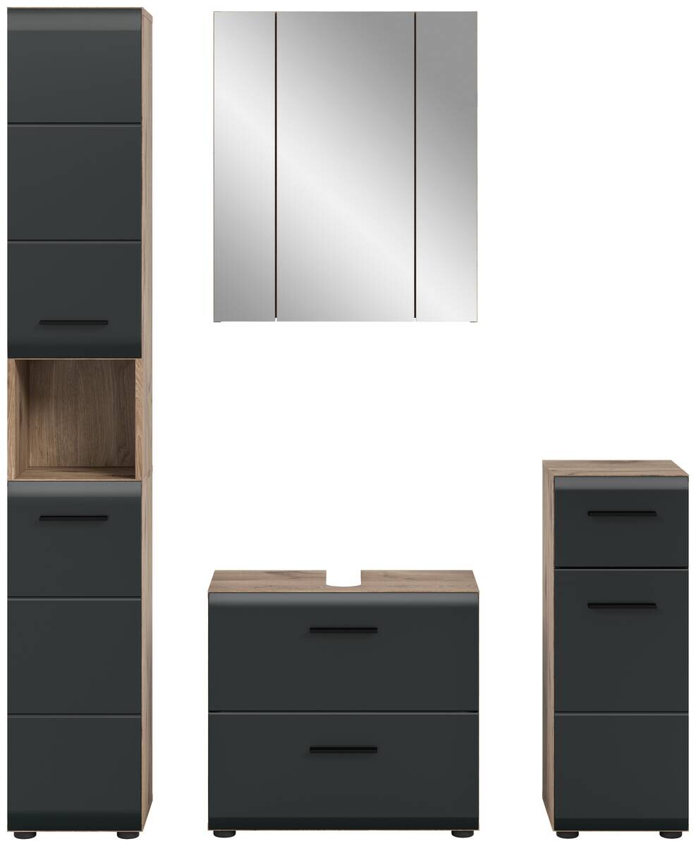 Badezimmer-Set Ice Nox Oak Nachbildung schwarz matt B/H/T: ca. 150x185x30 cm