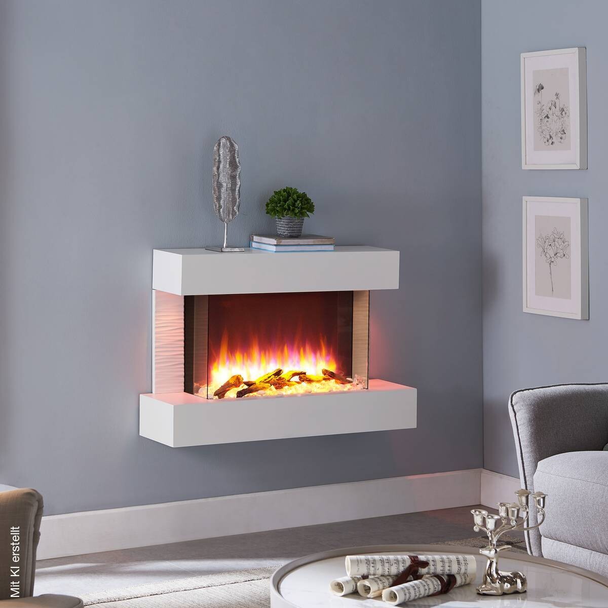 Balderia Wandkamin Elektrischer-Kamin Aidan weiß MDF B/H/T: ca. 100x63,2x24 cm