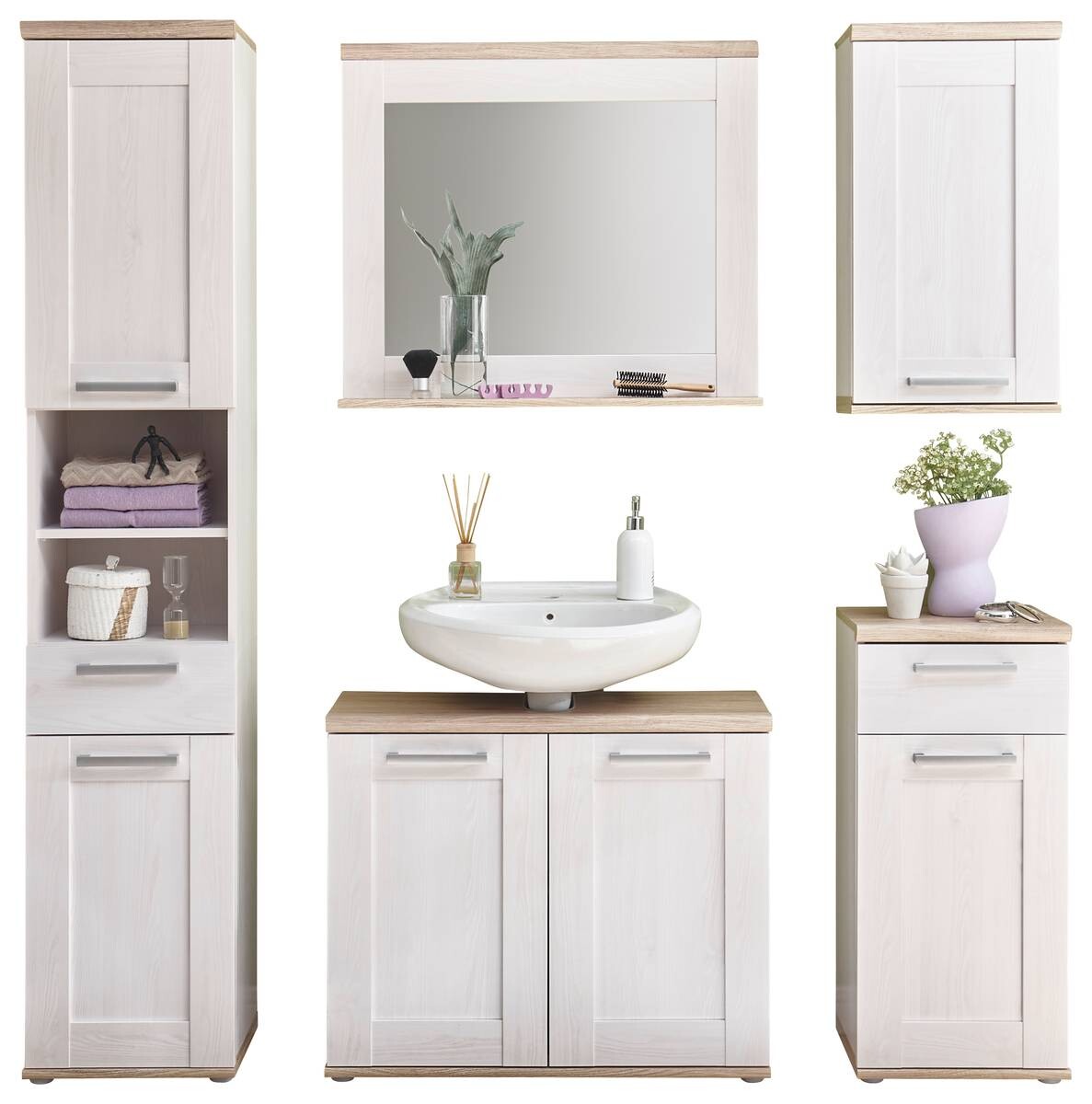 Waschbeckenunterschrank Romance Sibiu Lärche Nachbildung Eiche San-Remo Nachbildung B/H/T: ca. 80x66x32 cm