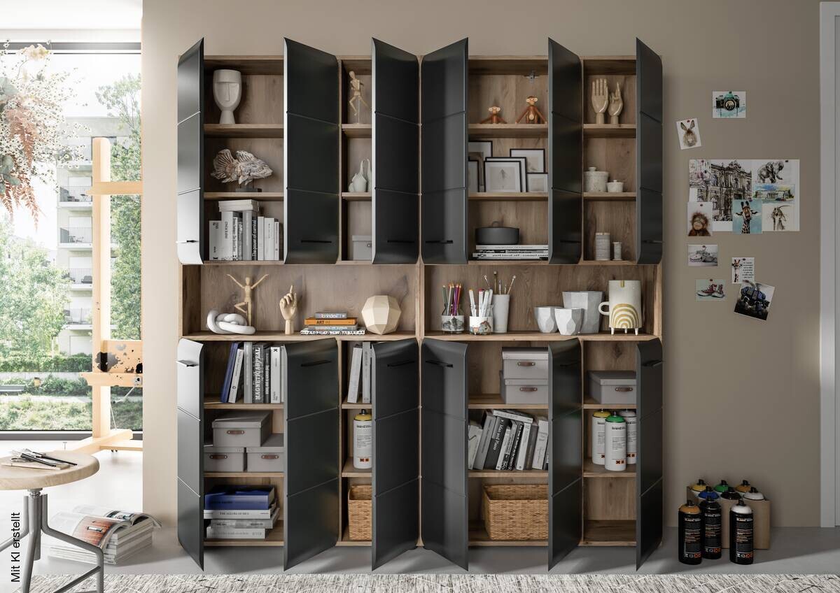 Badezimmer-Set Ice Nox Oak Nachbildung schwarz matt B/H/T: ca. 180x185x30 cm
