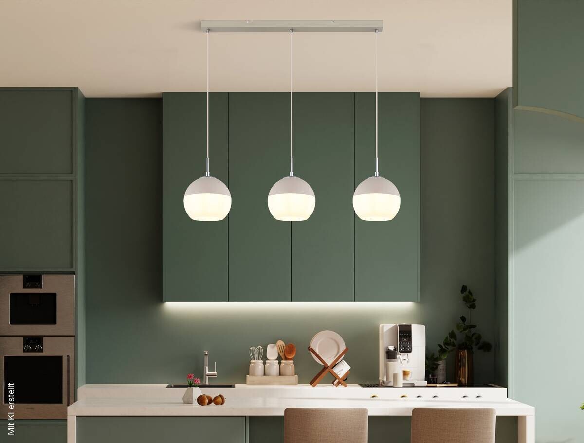 GLOBO Pendelleuchte weiß Opal sand Glas Textil Metall B/H/L: ca. 20x120x90 cm E27 3 Brennstellen