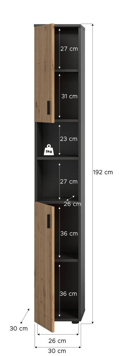 Badhochschrank Mone Basalt Nachbildung Artisan Oak Nachbildung B/H/T: ca. 30x192x30 cm