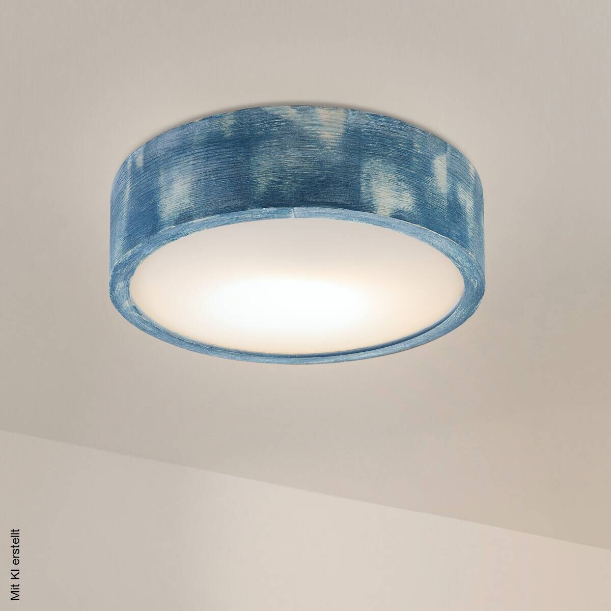Lamkur Deckenleuchte hellbraun blau Glas Holz B/H/L: ca. 28x28x10 cm 1 Brennstellen