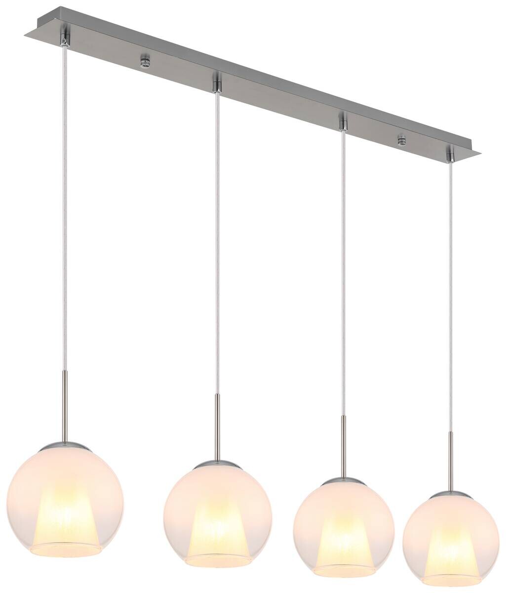 GLOBO Pendelleuchte BARRY 15749N-4H nickel Opal Metall B/H/L: ca. 18x120x100 cm E27 4 Brennstellen