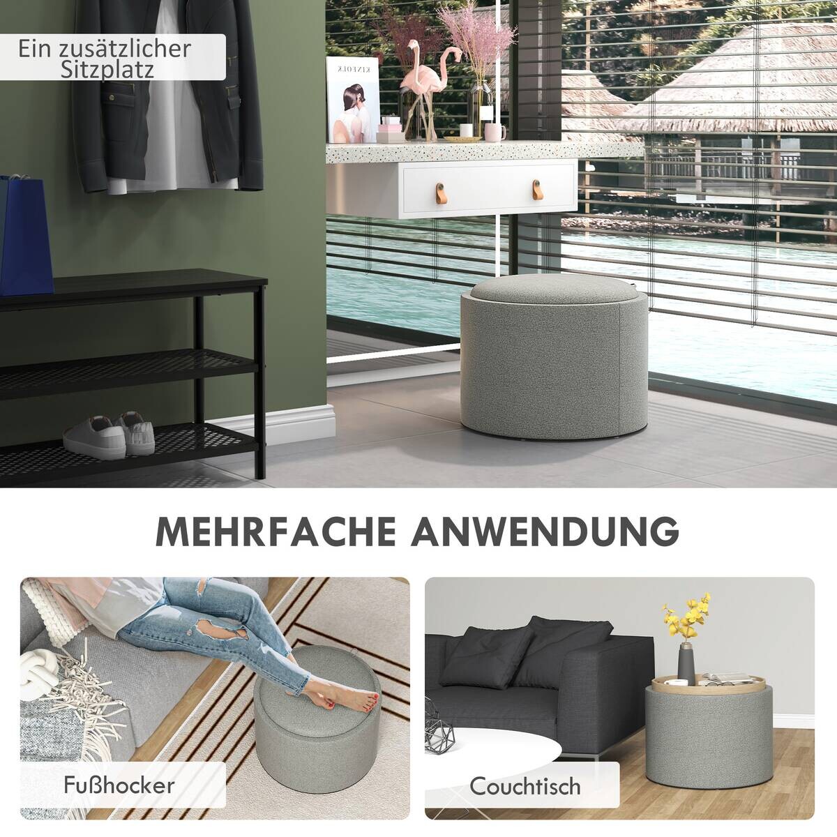 HOMCOM Hocker grau B/H/L: ca. 56x56x42 cm