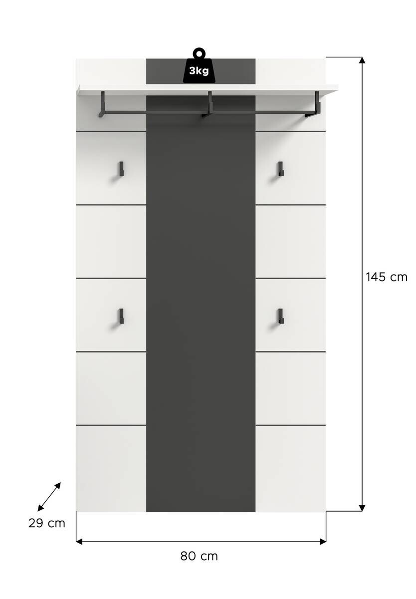 Paneel Canu basaltgrau Nachbildung weiß B/H/T: ca. 80x141x29 cm