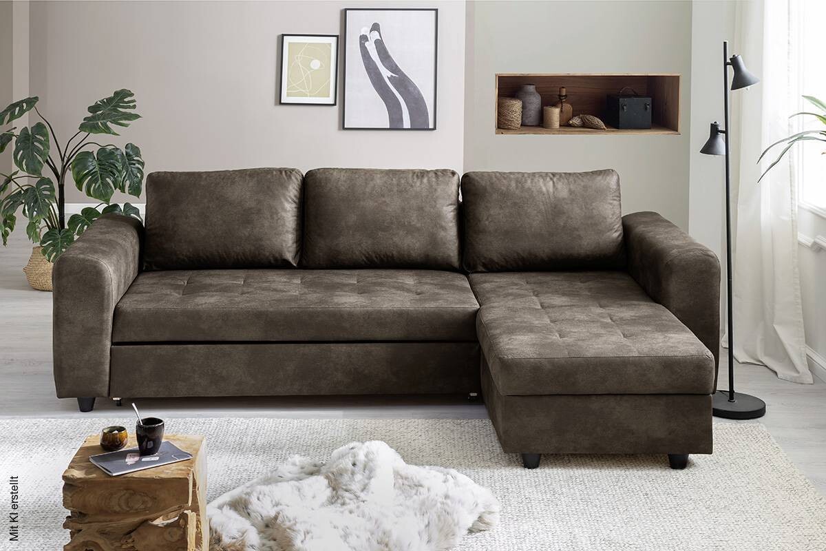 Ecksofa mit Bettfunktion und Bettkasten dunkelbraun B/H/T: ca. 245x85x155 cm | dunkelbraun | 245,00/155,00 cm | 245,00/85,00/155,00 cm