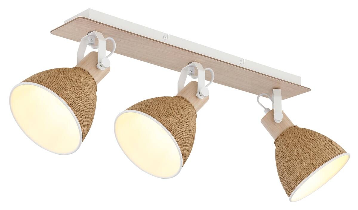 GLOBO Spot braun weiß Metall Holz B/H: ca. 63x19 cm E14 3 Brennstellen