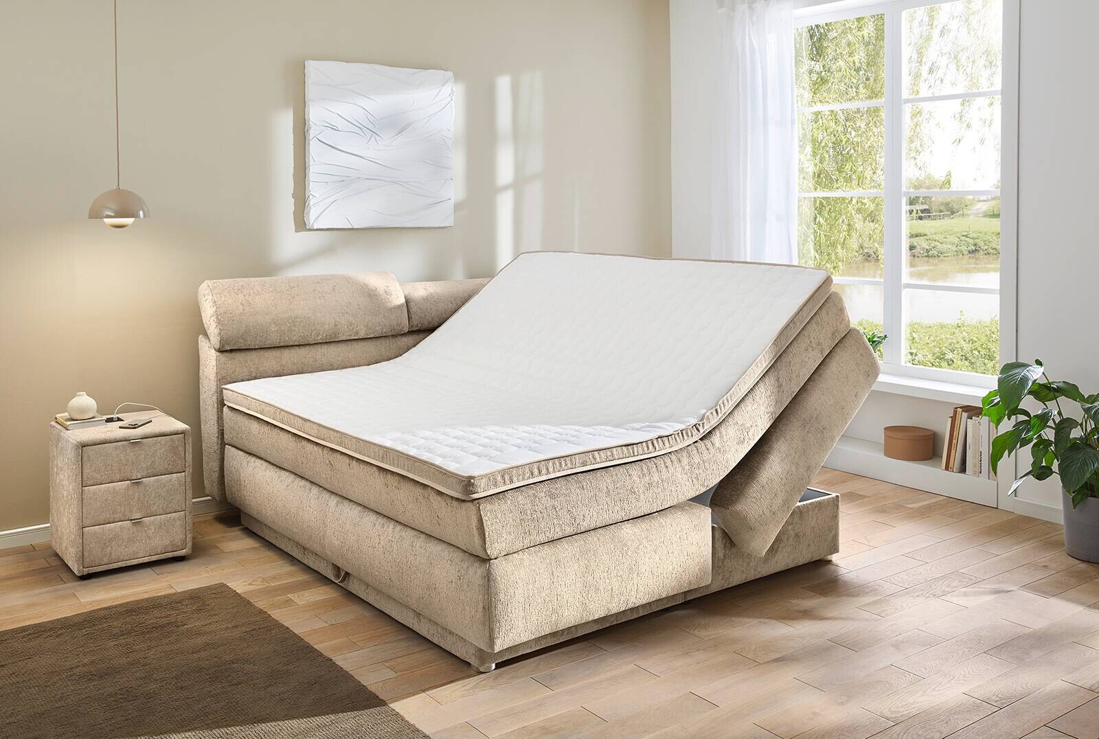 Boxspringbett beige Liegefläche B/L: ca. 180x200 cm