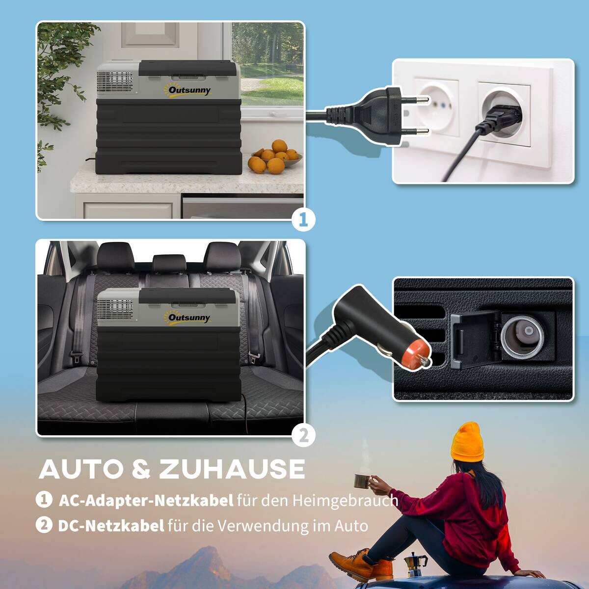 Outsunny Kompressor Kühlbox schwarz Kunststoff Stahl B/H/L: ca. 43x54x69 cm