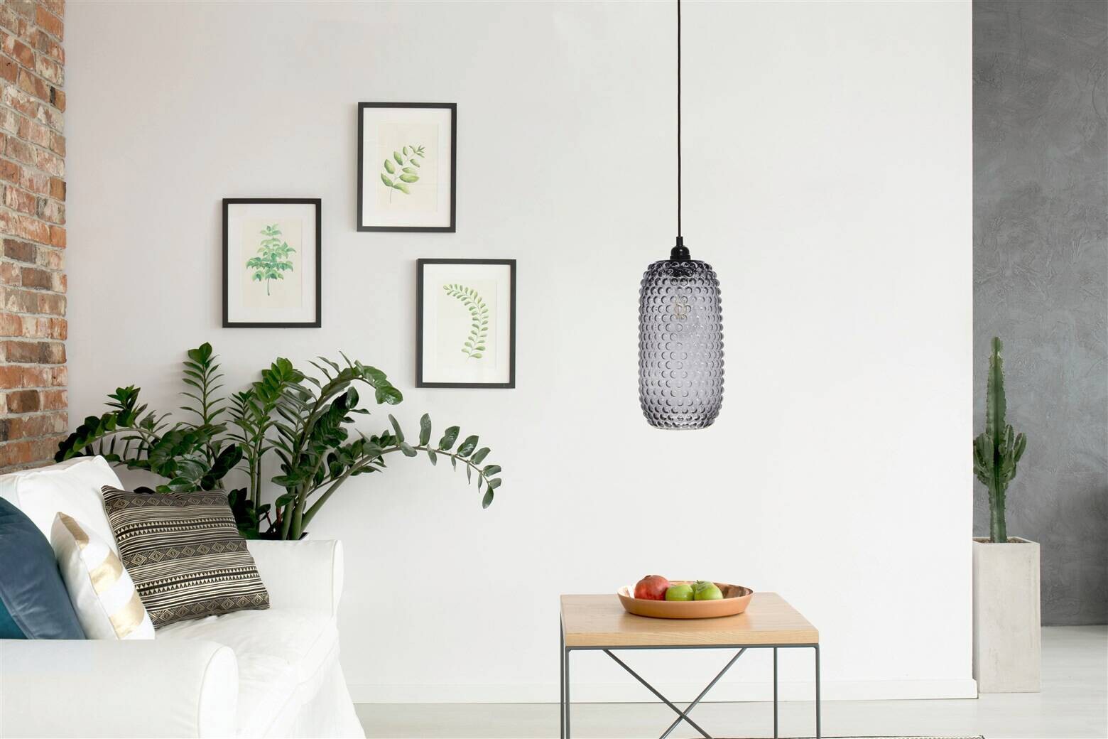 Kayoom Pendelleuchte grau Glas B/H/L: ca. 15x34x15 cm E27 1 Brennstellen