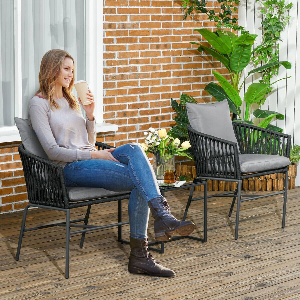 Outsunny Gartenstuhl dunkelgrau Polyester B/H/L: ca. 60x57x71 cm