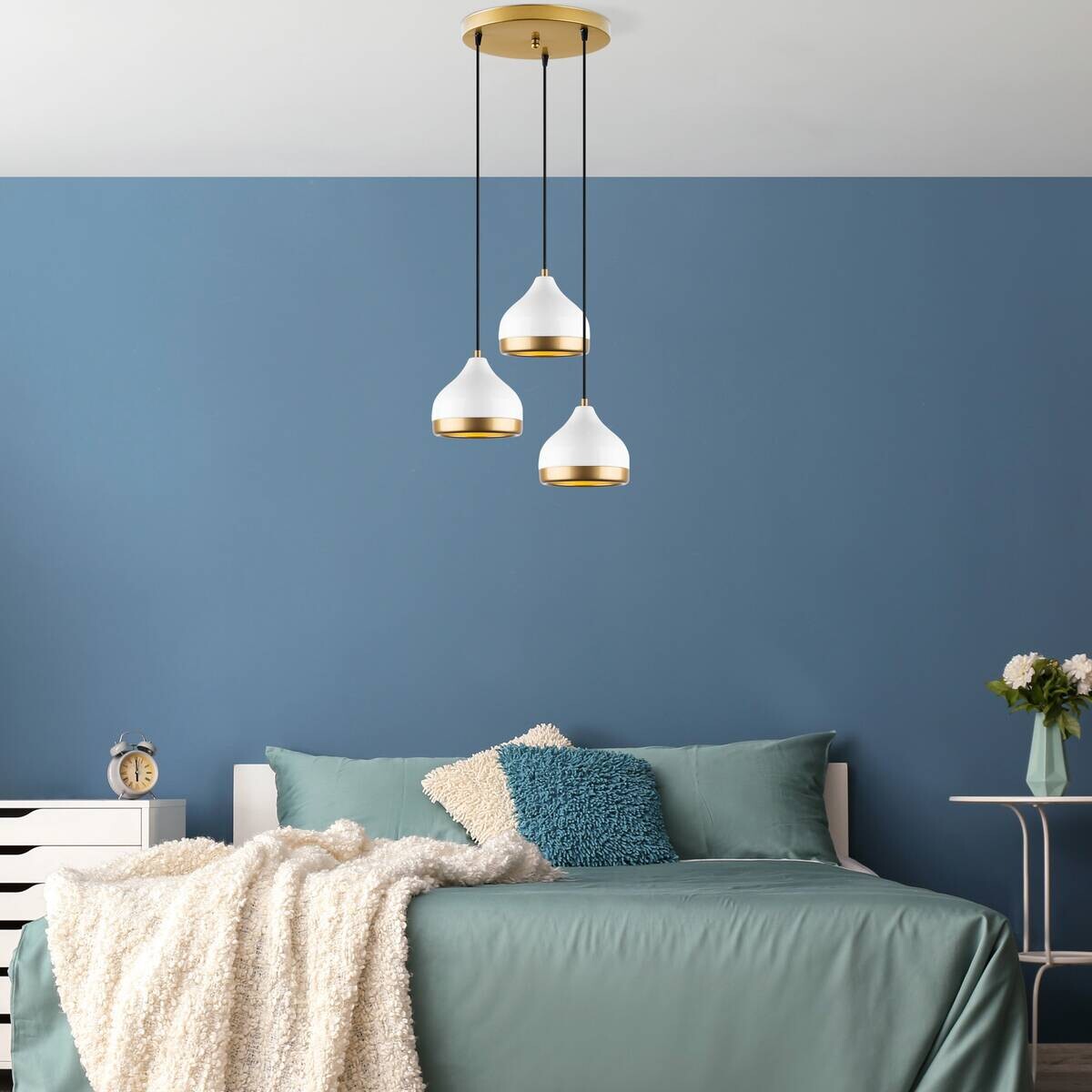 Opviq Pendelleuchte Yldo weiß B/H/T/L: ca. 37x111x17x37 cm E27 3 Brennstellen