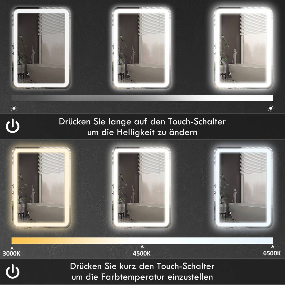 HOMCOM LED-Bad-Spiegel silber B/H/L: ca. 70x4x90 cm