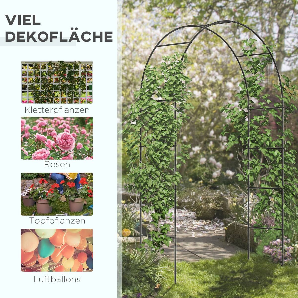 Outsunny Rosenbogen mit Metallrahmen schwarz B/H/L: ca. 40x240x140 cm