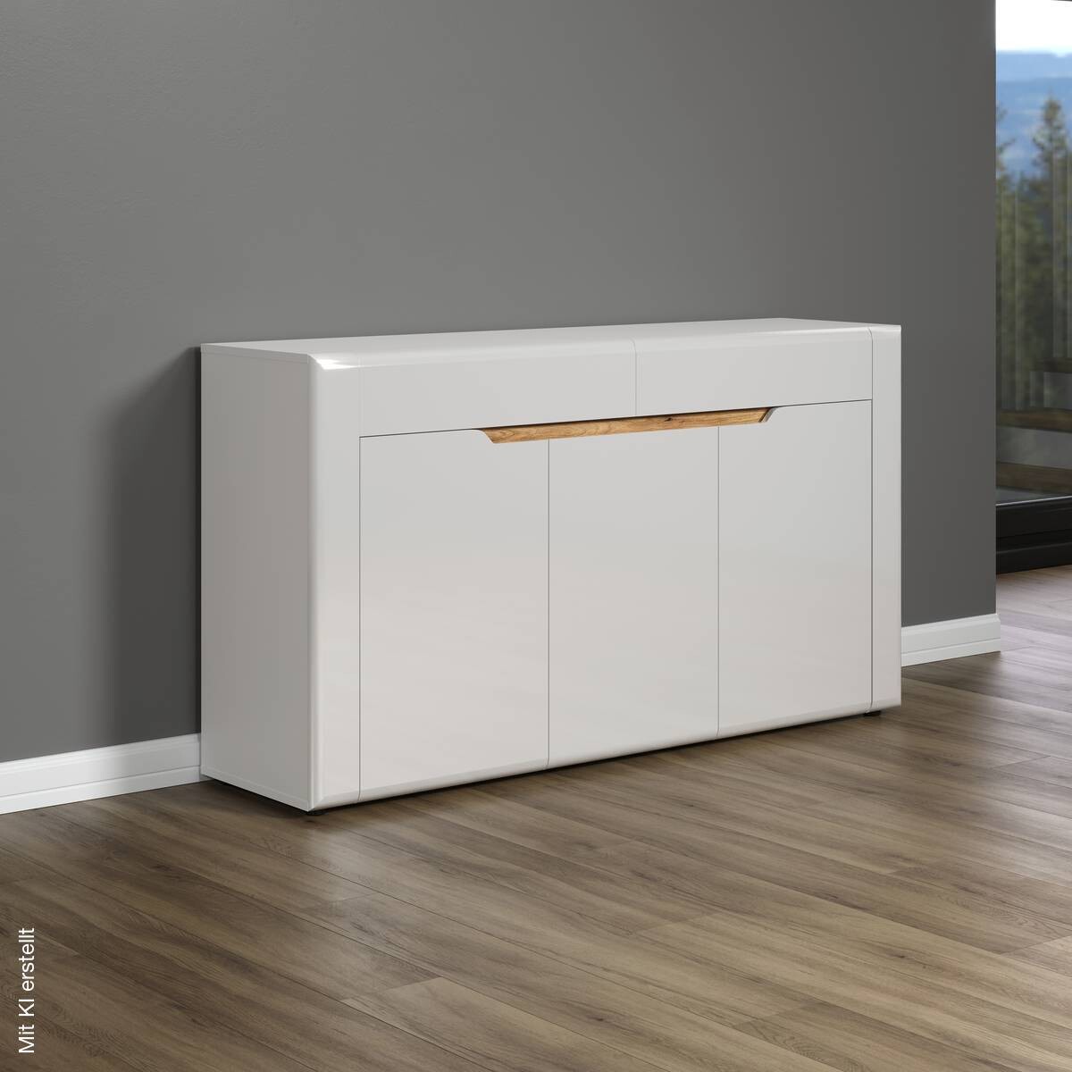 Sideboard Marlon Eiche Evoke Coast Nachbildung weiß Hochglanz B/H/T: ca. 150x84x40 cm