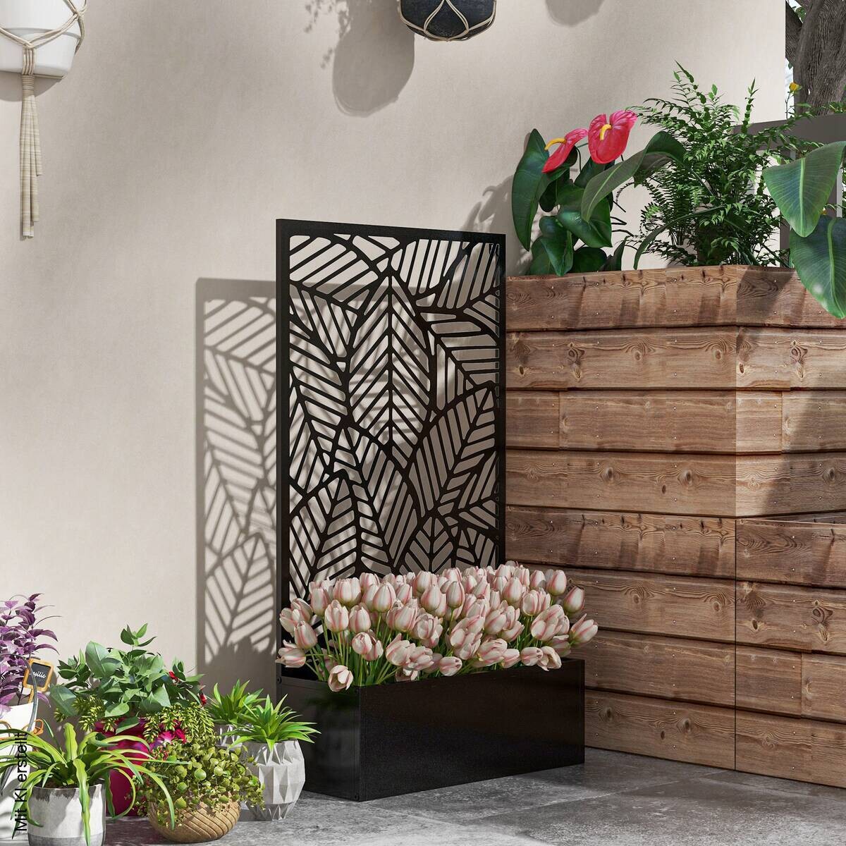 Outsunny Hochbeet schwarz Metall B/H/L: ca. 23x113x61 cm
