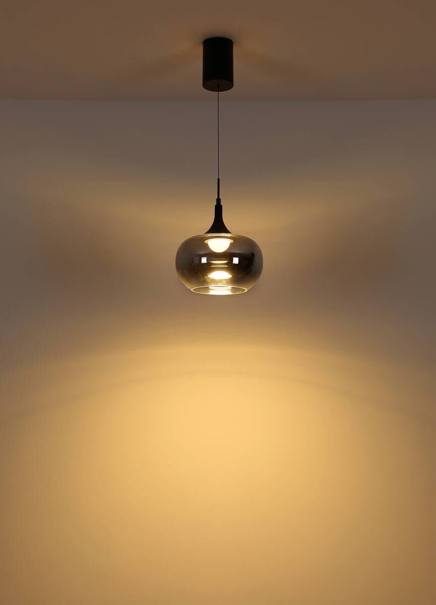 GLOBO LED-Pendelleuchte LUI schwarz Metall Glas B/H/L/D: ca. 24x150x150x24 cm 1 Brennstellen