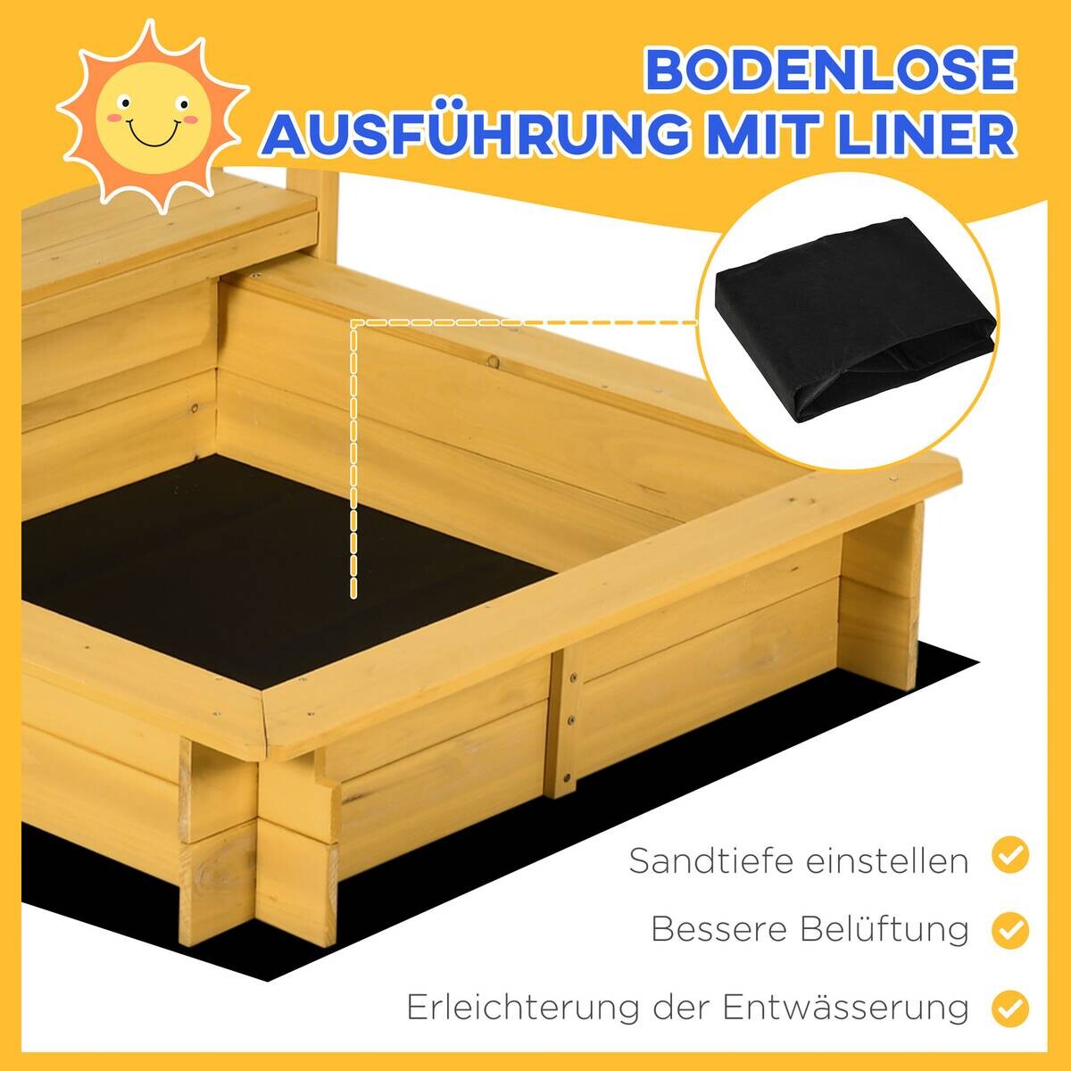 Outsunny Sandkasten natur B/H/L: ca. 129x133x137,5 cm
