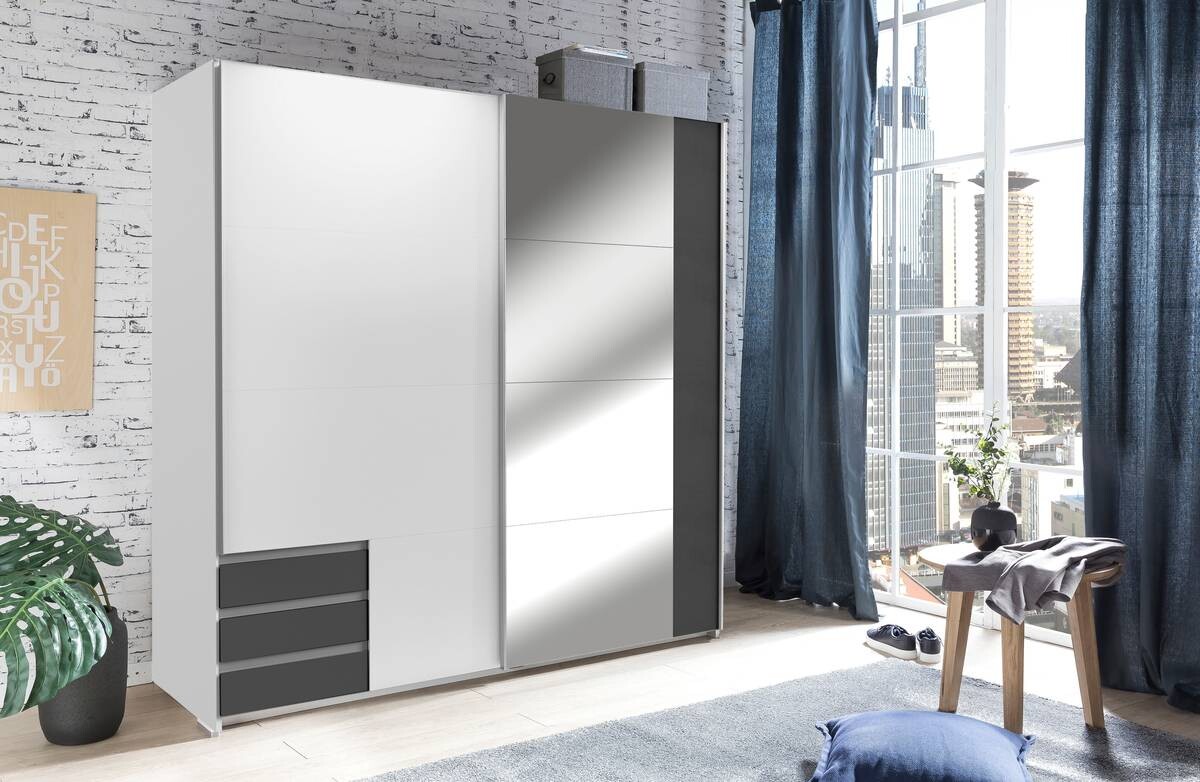 Schwebetürenschrank Emden weiß Graphit B/H/T: ca. 179x198x64 cm