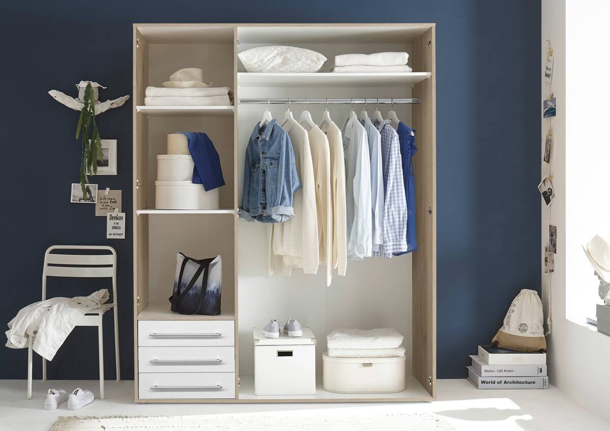 Kleiderschrank Lyss Eiche San-Remo Nachbildung weiß B/H/T: ca. 155x194x58 cm
