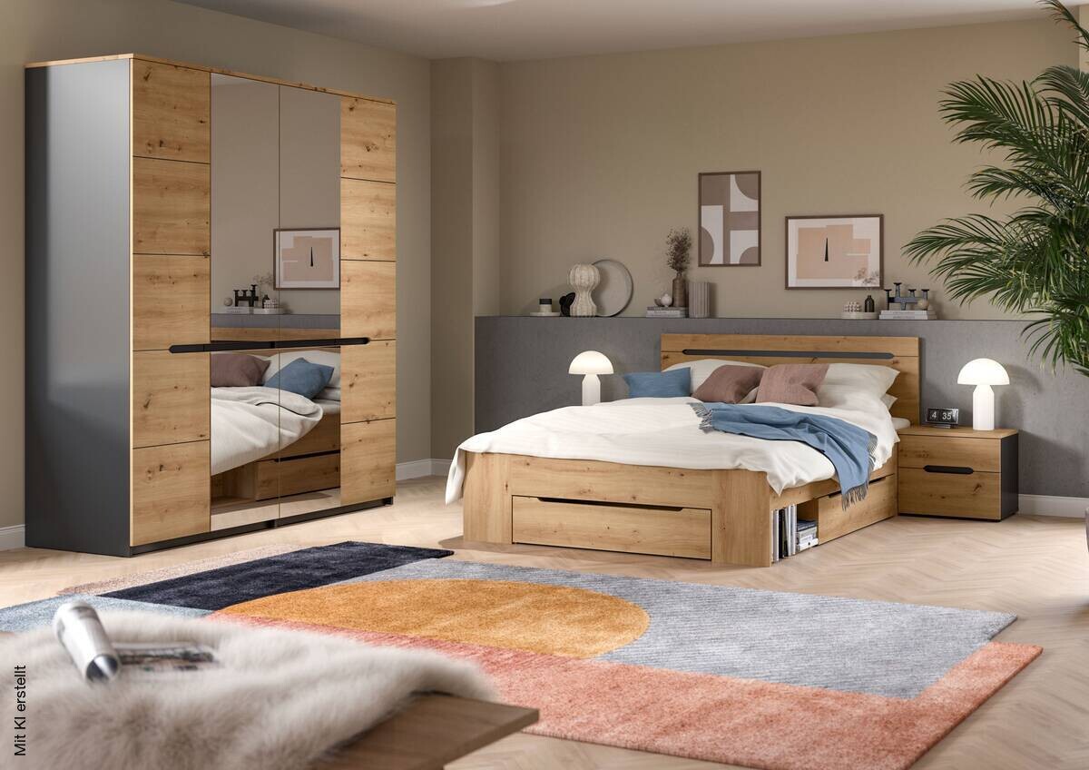 Schlafzimmer CANU, Set basaltgrau Artisan Nachbildung