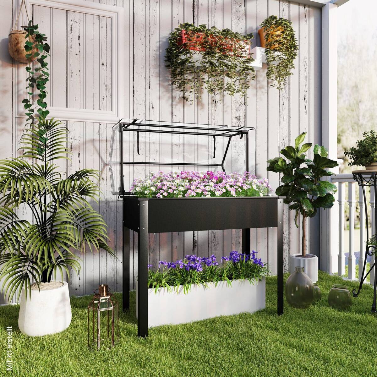 Outsunny Hochbeet schwarz Stahl B/H/T/L: ca. 48x124x48x100 cm