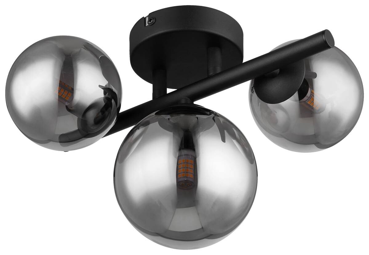 GLOBO Deckenleuchte Riha schwarz Metall Rauchglas B/H: ca. 20,8x28,3 cm 3 Brennstellen