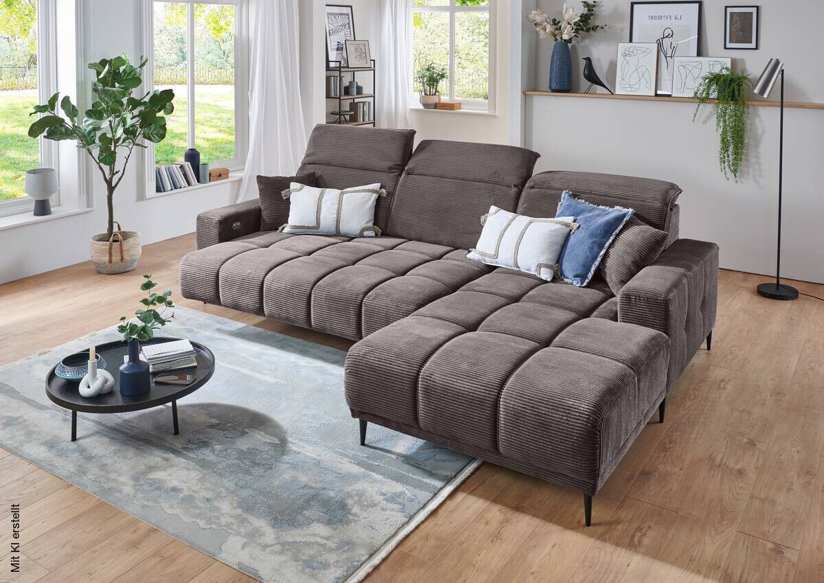 Ecksofa mit elektrischer Sitztiefenverstellung braun braun Polyester Microfaser B/H/T: ca. 286x107x115 cm