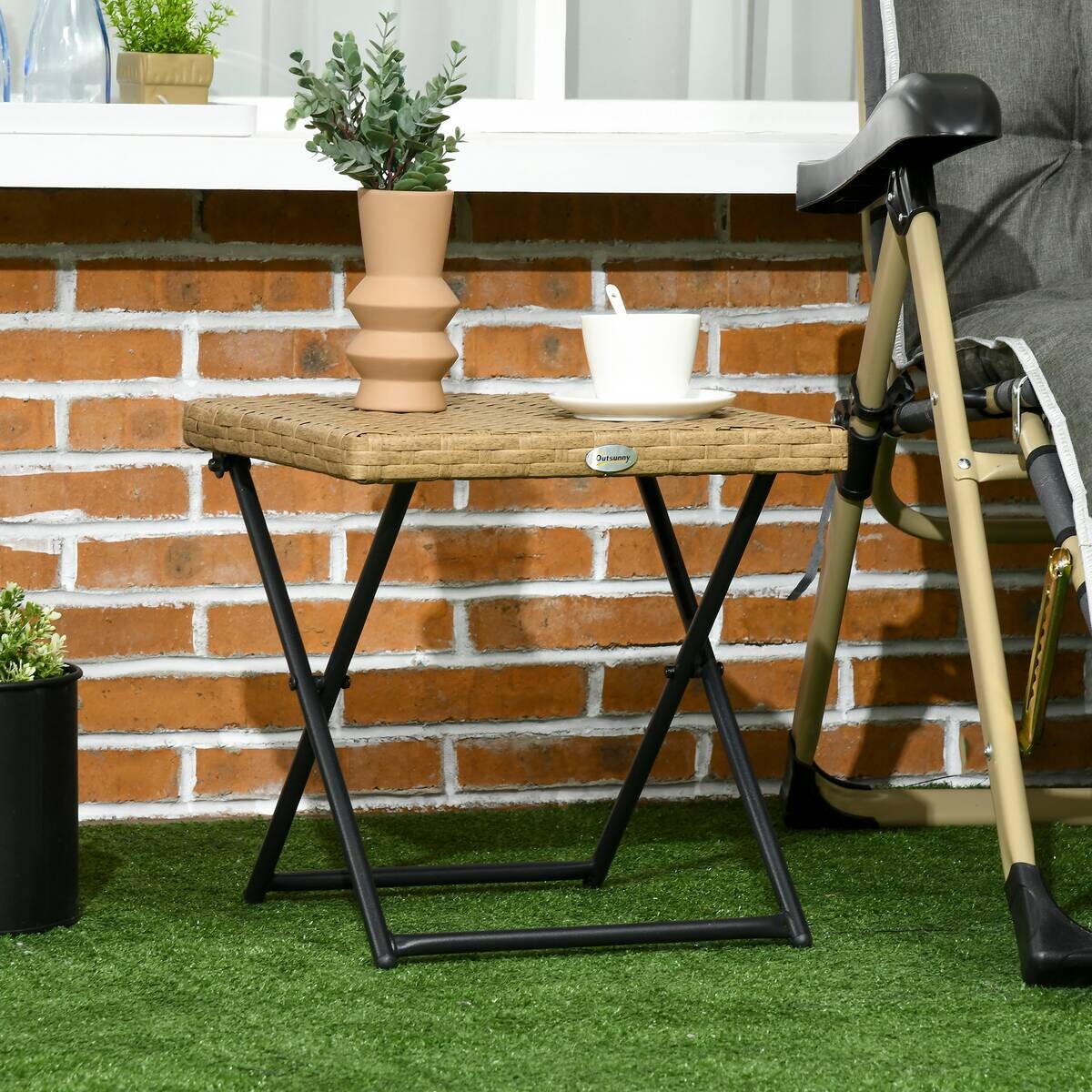 Outsunny Balkontisch natur Polyrattan B/H/L: ca. 40x40x40 cm