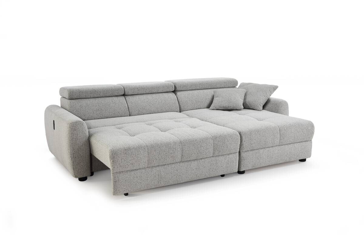 Ecksofa mit elektrischer XXL Sitztiefenverstellung hellgrau Flachgewebe B/H/T: ca. 270x109x175 cm