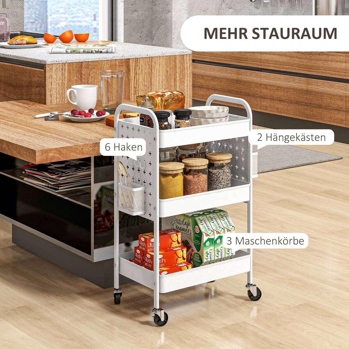 HOMCOM Küchenwagen weiß Edelstahl B/H/L: ca. 30,5x53,5x75 cm