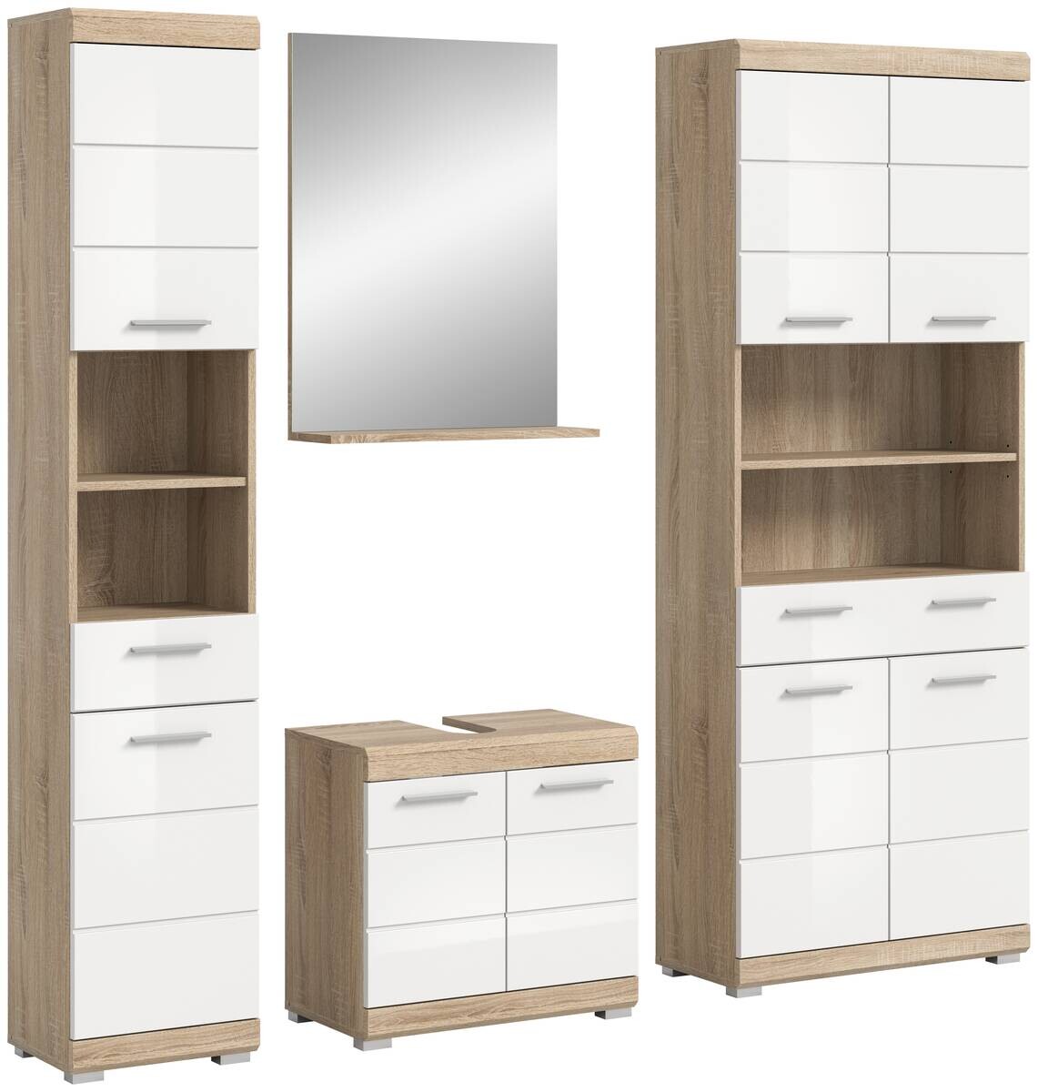 Badezimmer-Set Lambada Eiche Sonoma Nachbildung weiß Hochglanz B/H/T: ca. 186x191x34 cm