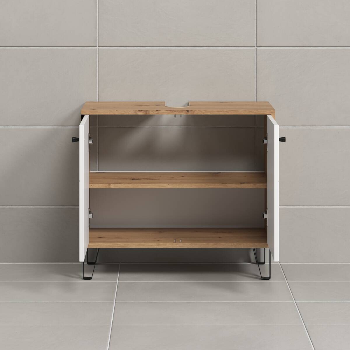 Waschbeckenunterschrank Touch Eiche Artisan Nachbildung weiß matt B/H/T: ca. 69x61x32 cm