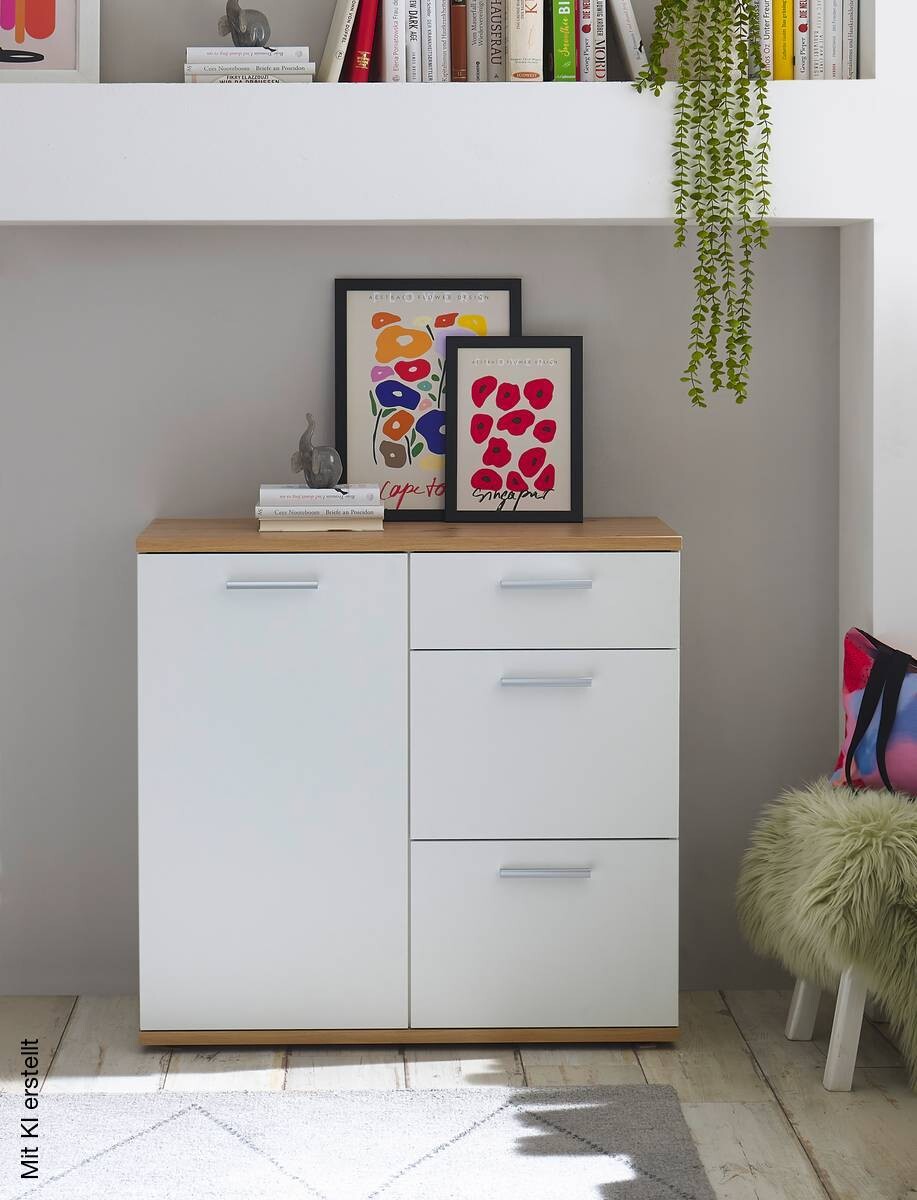Kommode BC 1035 weiß Eiche Artisan Nachbildung B/H/T: ca. 96x86x38 cm