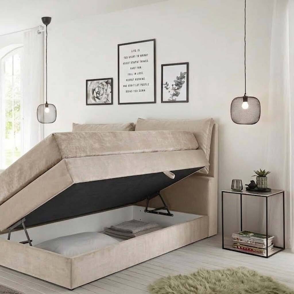 Boxspringbett Lissy creme Liegefläche B/L: ca. 160x200 cm