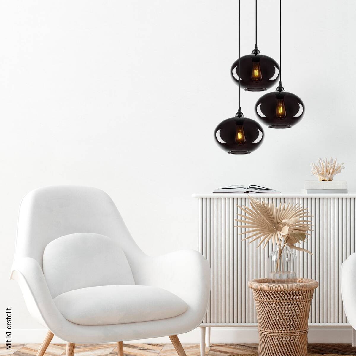 Opviq Pendelleuchte grau Glas Metall B/H/T/L/D: ca. 61x120x61x61x61 cm E27 3 Brennstellen