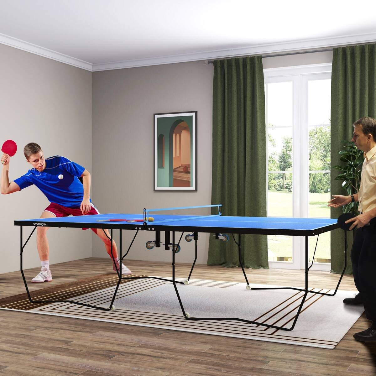 SPORTNOW Tischtennisplatte blau Stahl B/H/L: ca. 152,5x76x274 cm
