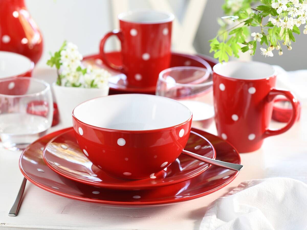 CreaTable Kombiservice Polka Dots weiß Steinzeug 16 tlg.