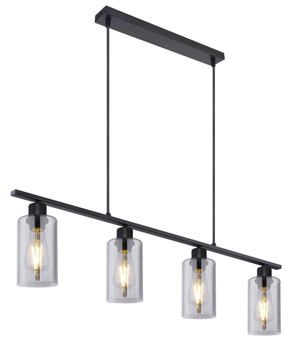 GLOBO Pendelleuchte Hadera schwarz Rauch Metall Glas B/H/L: ca. 10x120x98 cm E27 4 Brennstellen
