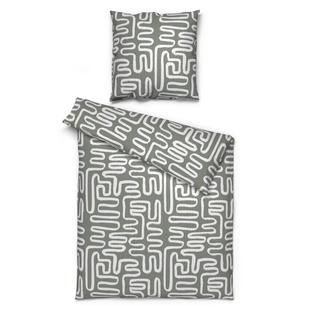 Microfaser Bettwäsche Seersucker grau weiß 100% Polyester B/L: ca. 135x200 cm