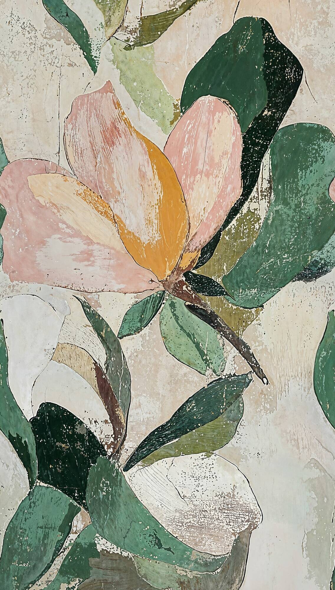 Livingwalls Fototapete Floral grün beige rosa B/L: ca. 280x159 cm