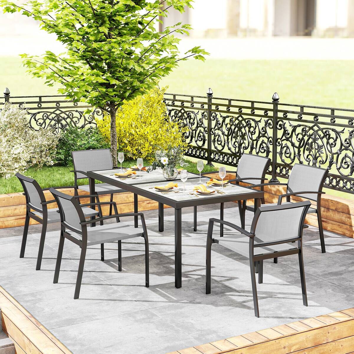 Outsunny Gartenmöbel-Set grau Kunststoff B/H/L: ca. 87x72x180 cm