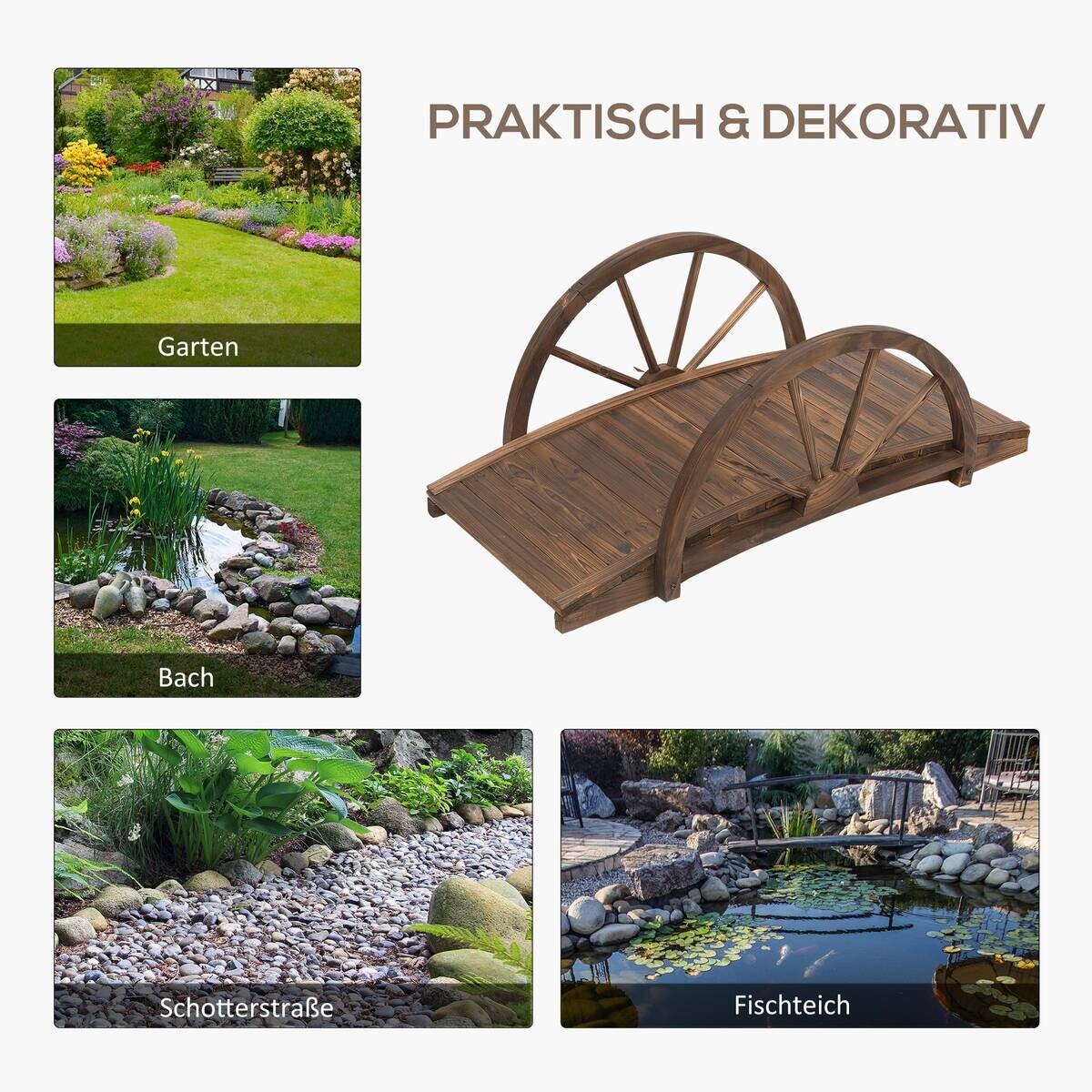 Outsunny Gartenbrücke braun Holz B/H/L: ca. 50x37x100 cm