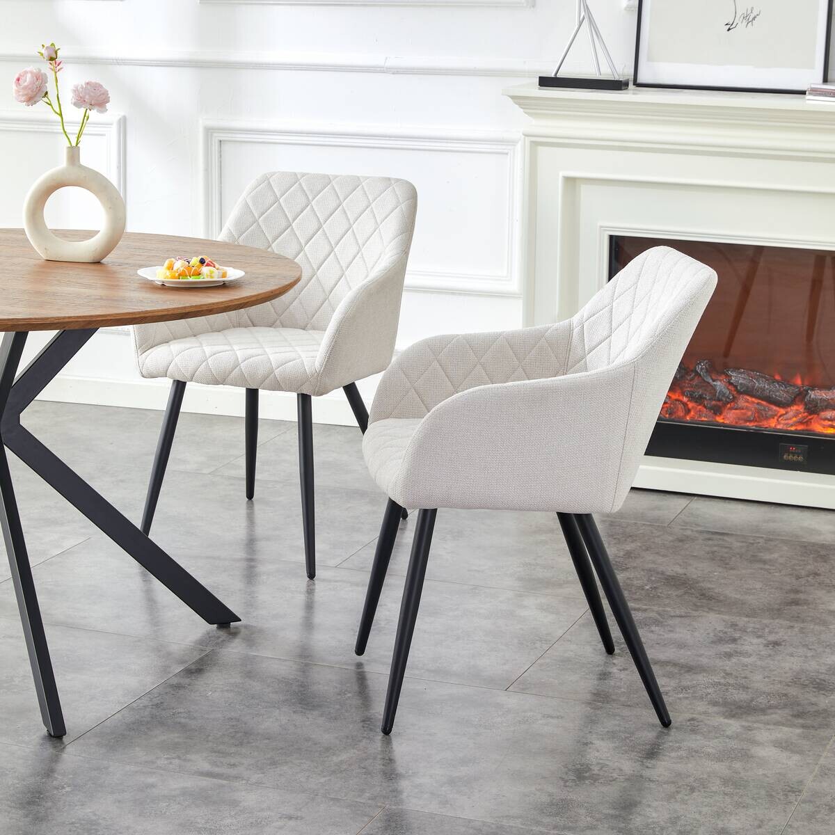 Stuhl LEA, 2er Set creme Webstoff B/H/T: ca. 56x83x60 cm