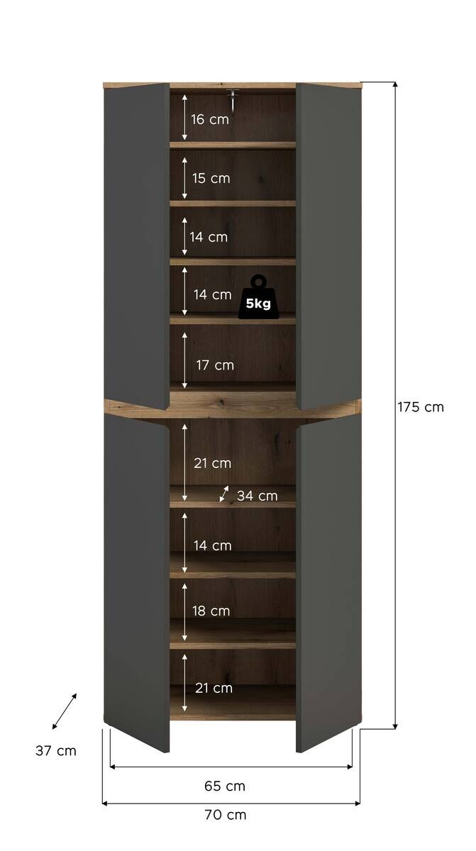 Schrank SCARPA Evoke Oak Nachbildung anthrazit B/H/T: ca. 70x175x37 cm