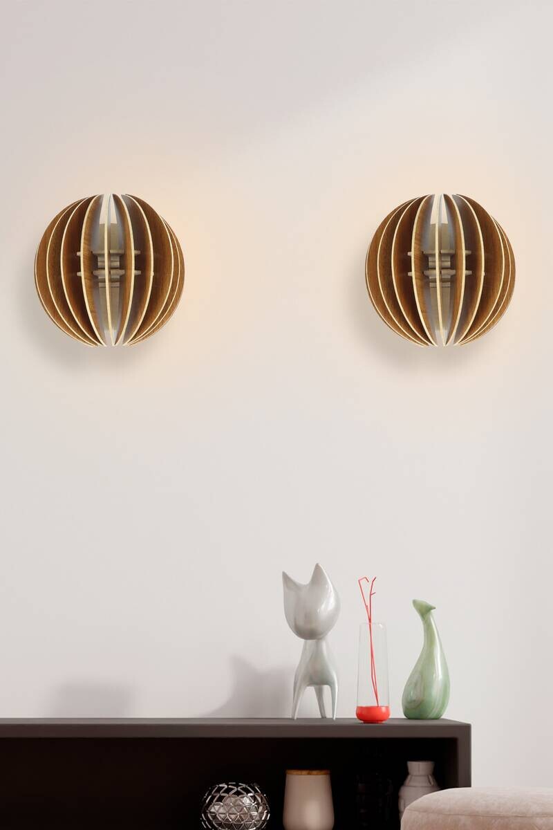 Opviq Wandleuchte nussbaum MDF B/H/L: ca. 16,5x19,5x19,5 cm E27 1 Brennstellen